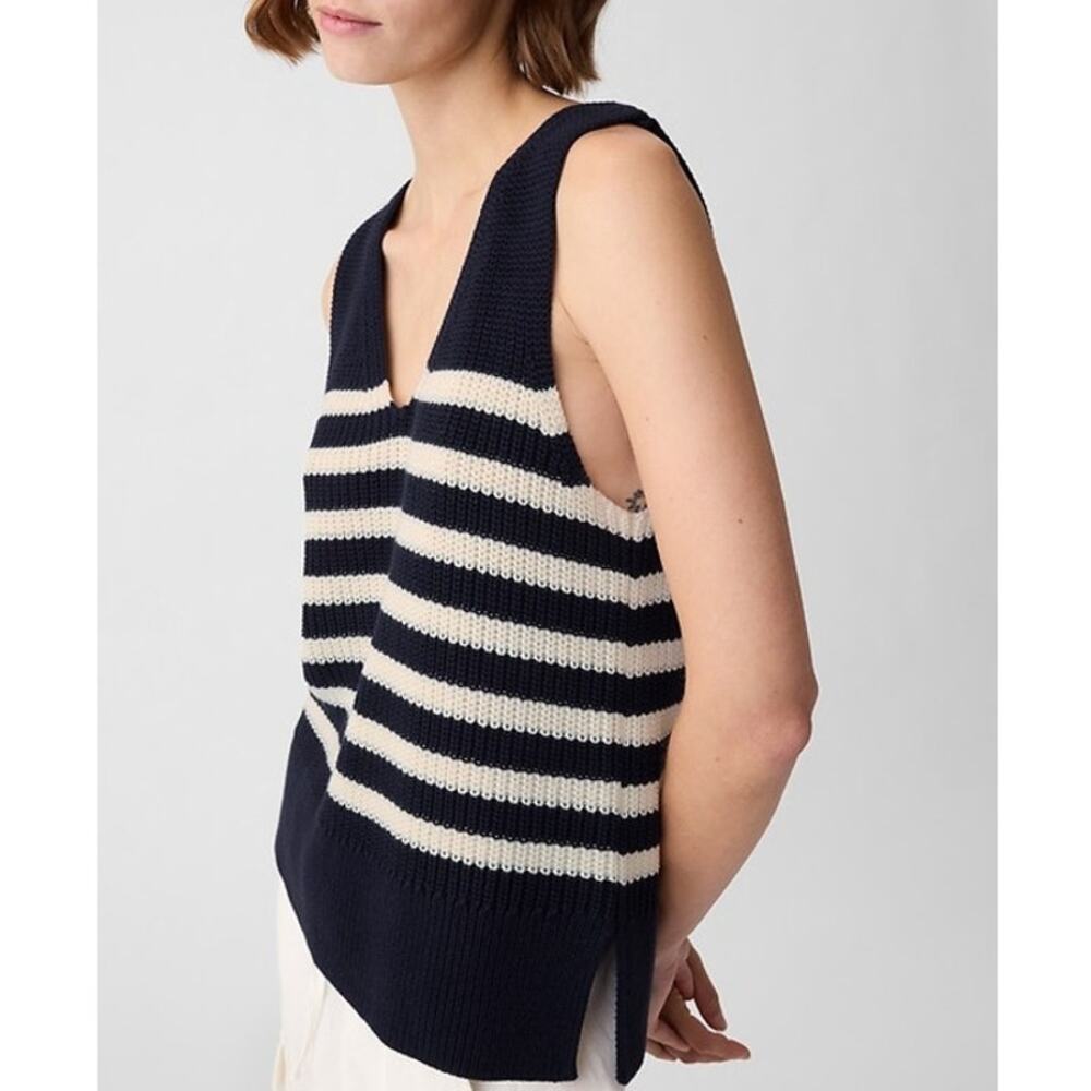 Gap Relaxed Striped V-Neck 100% Cotton Sweater Vest Navy Ivory Size Small Petite